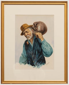 Gianni – Italienische Schule des 20. Jahrhunderts, Aquarell, Porträt eines Mannes mit Pfeifen