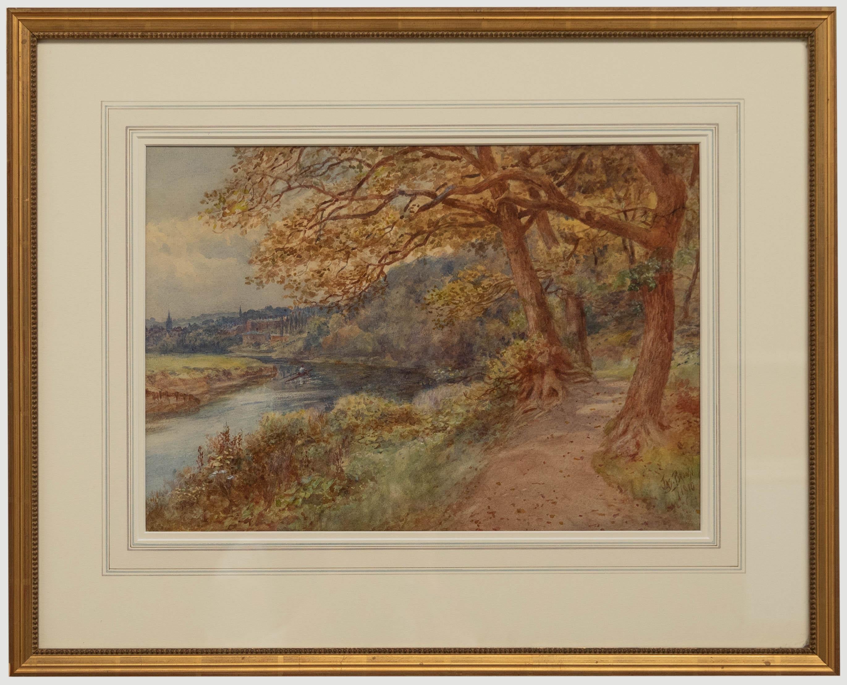 Original early 20th century watercolour. A beautifully framed watercolour by James brown depicting a rower on the river Wear with Durham Cathedral in the distance. Presented in a fine gilt frame with wash-line mount. Signed lower right and dated