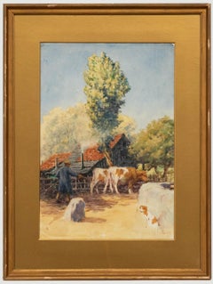 John R. K. Duff RI (1862-1938) - Watercolour, Farmer with Two Milking Cows