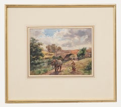 Vintage G. Grolly  - Early 20th Century Watercolour, Horse on the River Bank