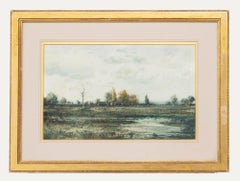 Albert Pollitt (1856-1926) - Aquarelle encadrée de 1889, Vue de la campagne