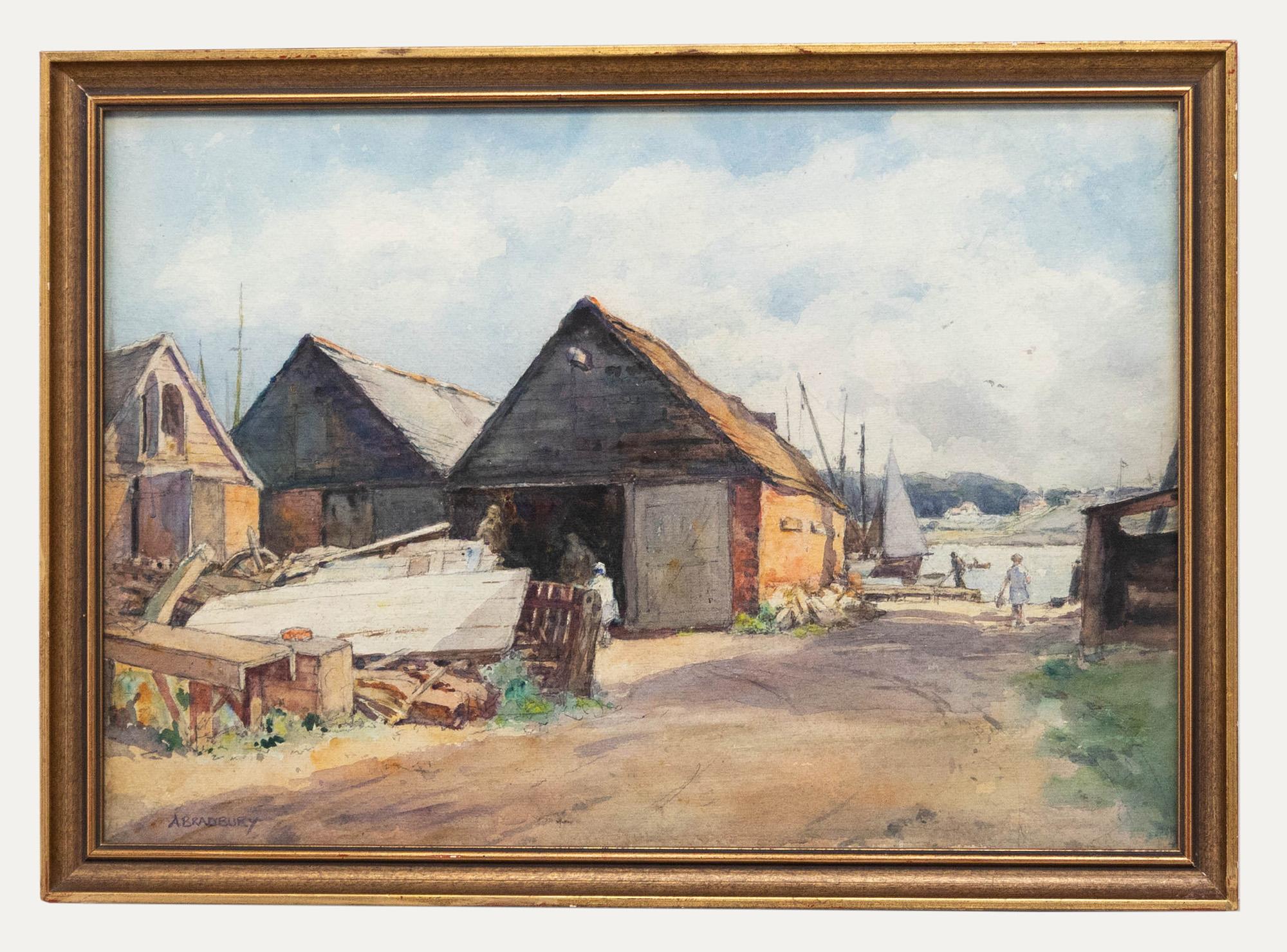 Arthur Royce Bradbury ARWA (1892-1977) - Watercolour, Figures at the Boatyard