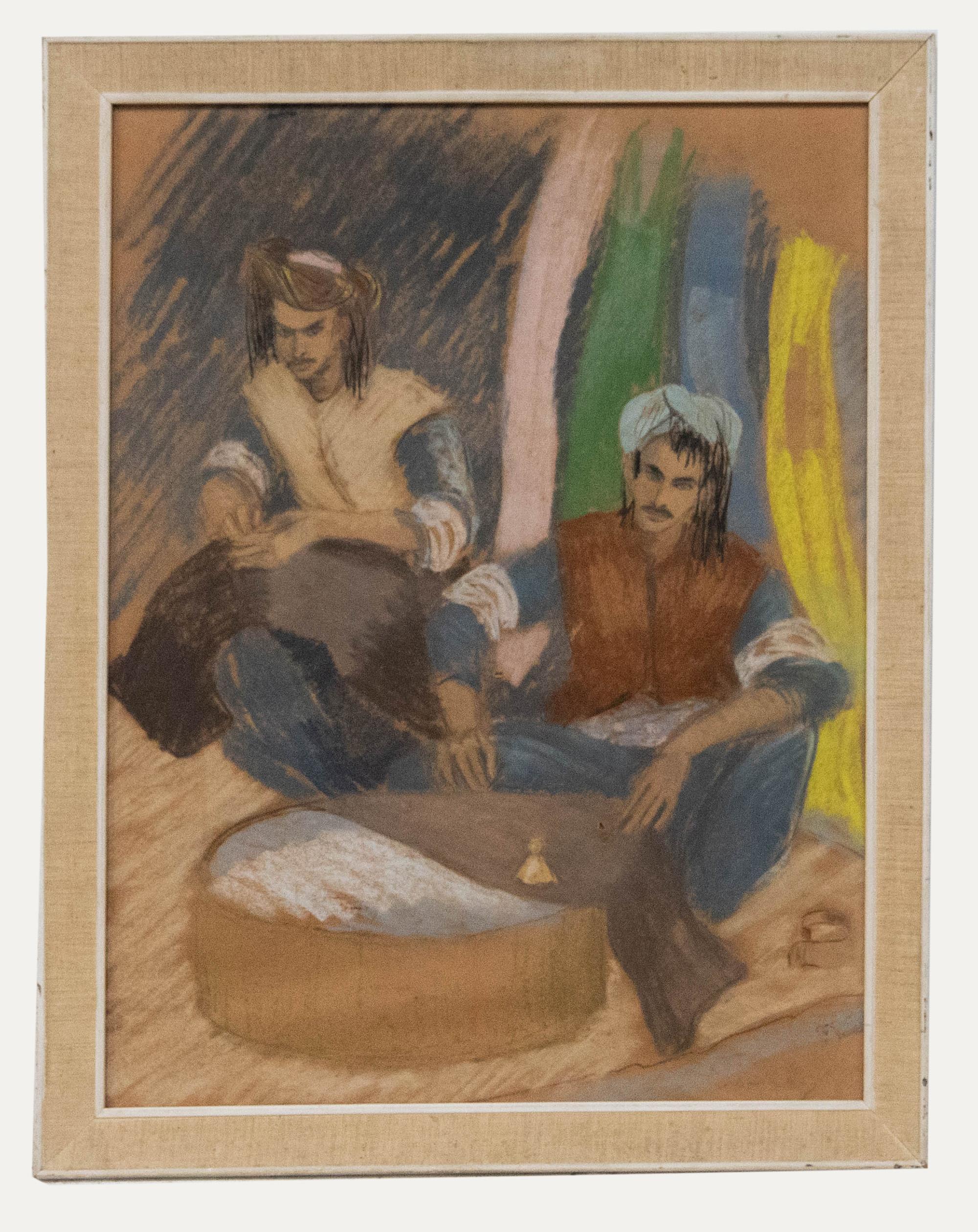 Unknown Portrait – Sue Southby - Gerahmtes Pastell aus der Mitte des 20. Jahrhunderts, Kurdische Tailors