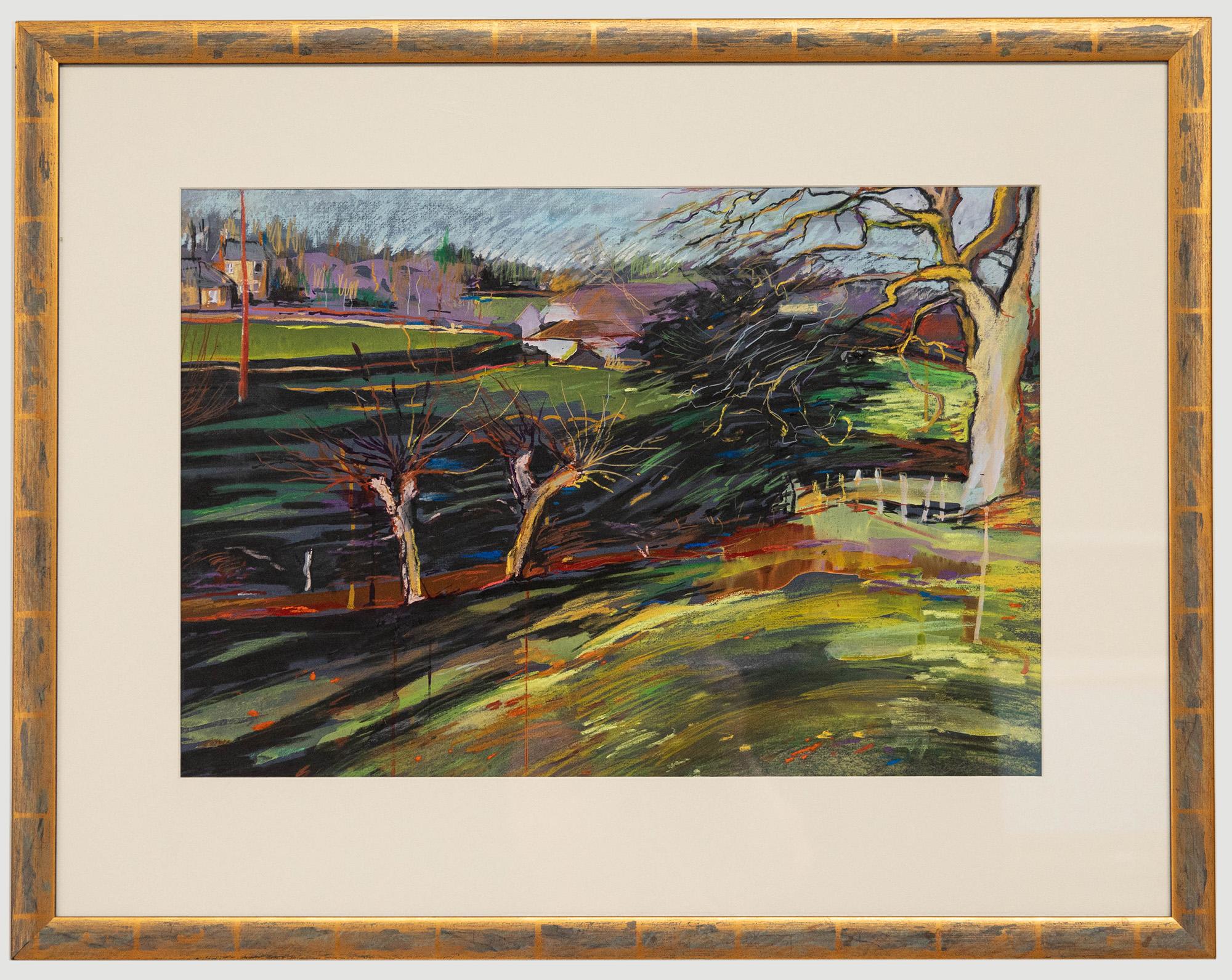 Landscape Art de Unknown - Julia Gascoigne Palmer - Pastel contemporáneo enmarcado, Paisaje de parque