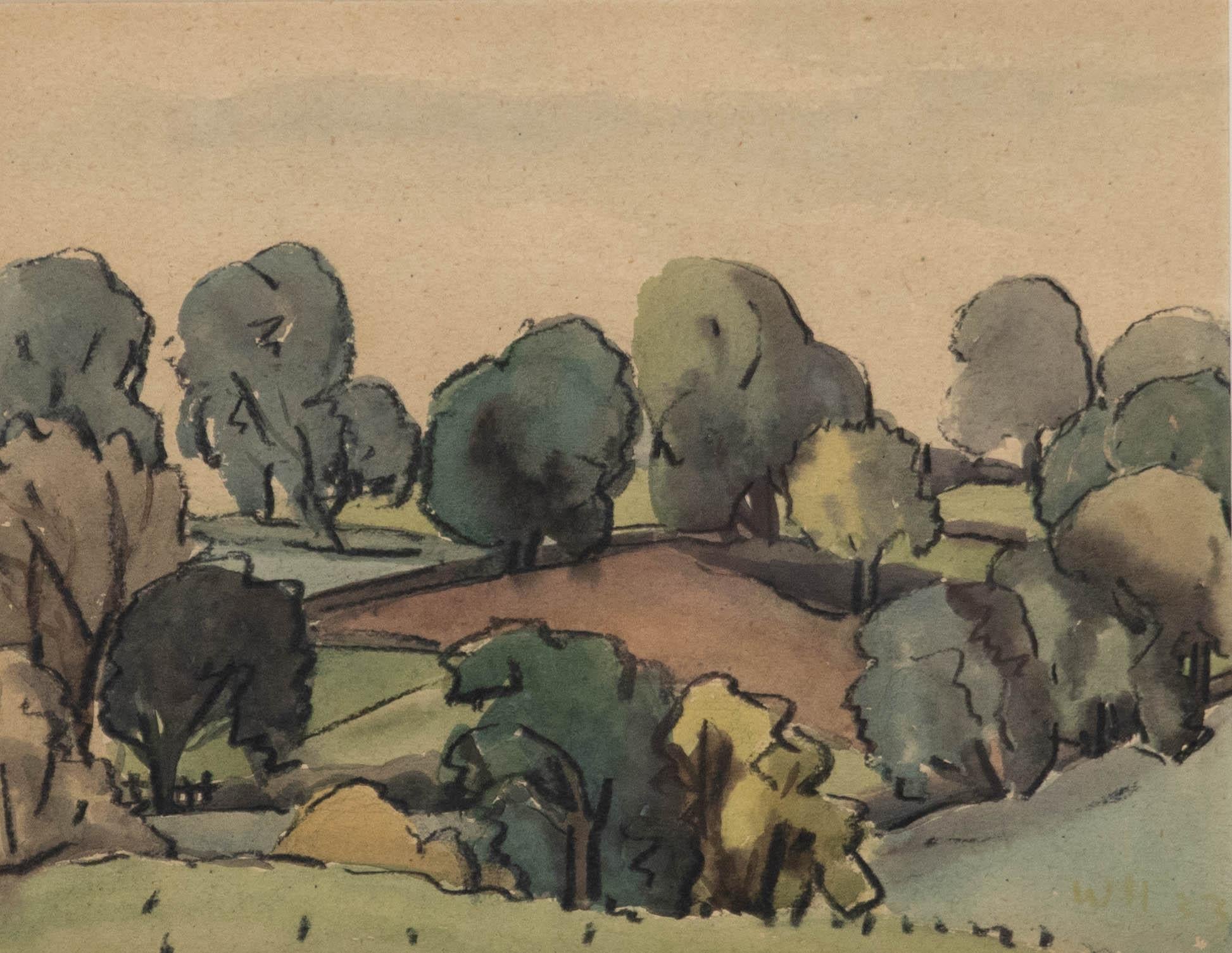 Norman Whitehead (1915-1983) - Acuarela enmarcada, Árboles del parque - Art de Unknown