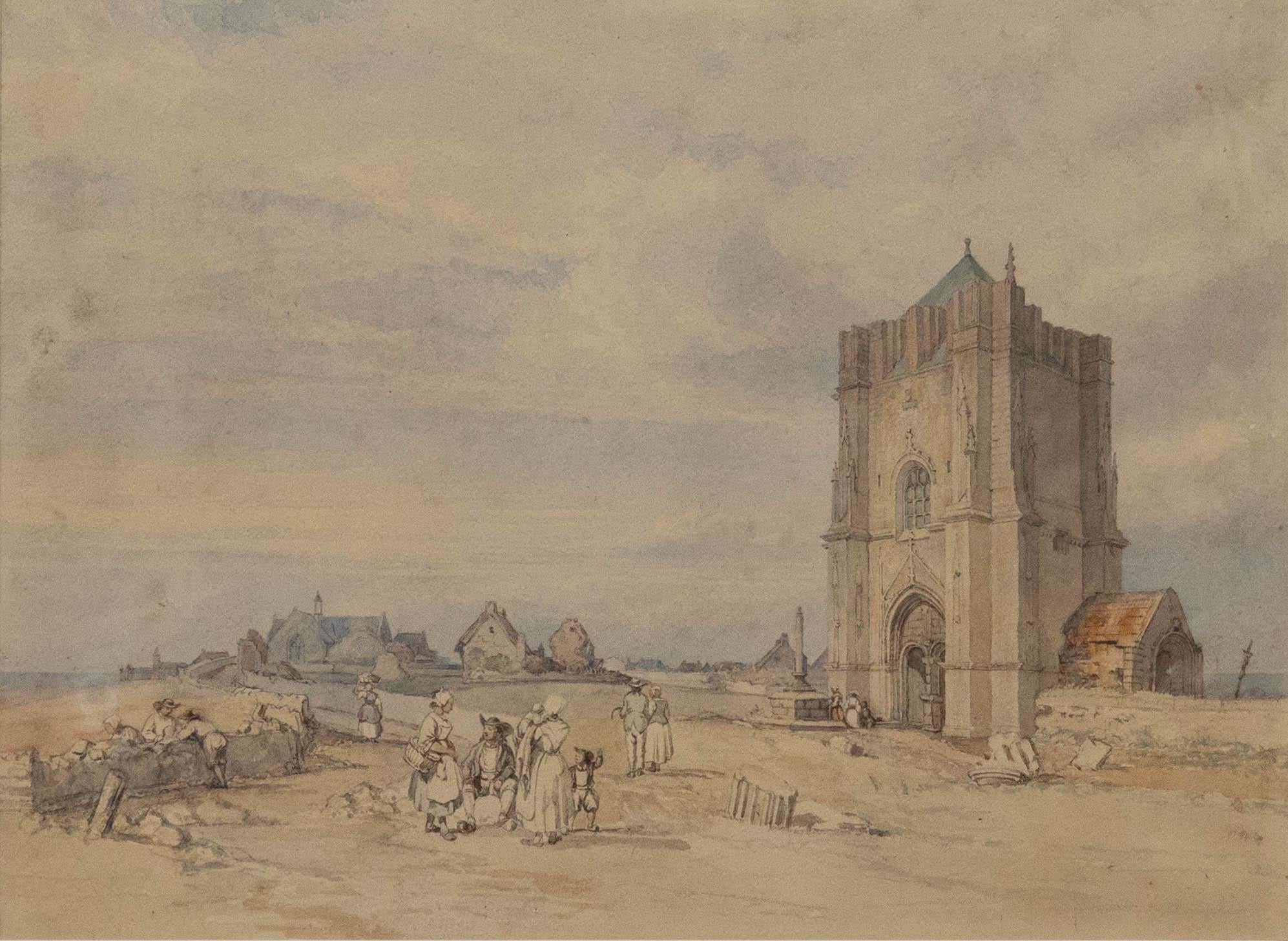 Harry Hine (1845-1941) - 1934 Watercolour, Church on the Coastline - Art by Unknown
