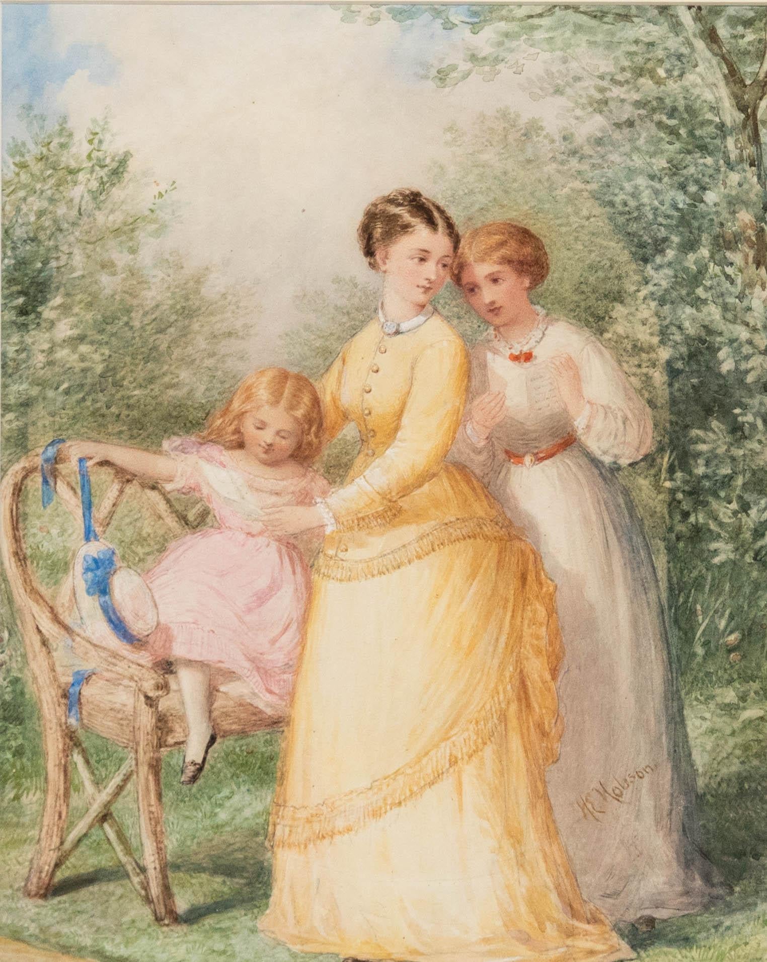 Henry Edrington Hobson (1820-1881) - Mitte 19. Jahrhundert Aquarell, Sommergarten im Angebot 1