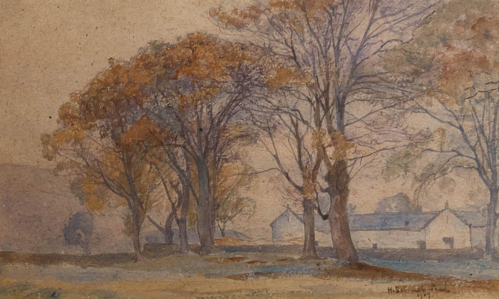 Henry Samuel Teed (1883-1916) - Gerahmtes Aquarell, Behind the Stable Yard – Art von Unknown