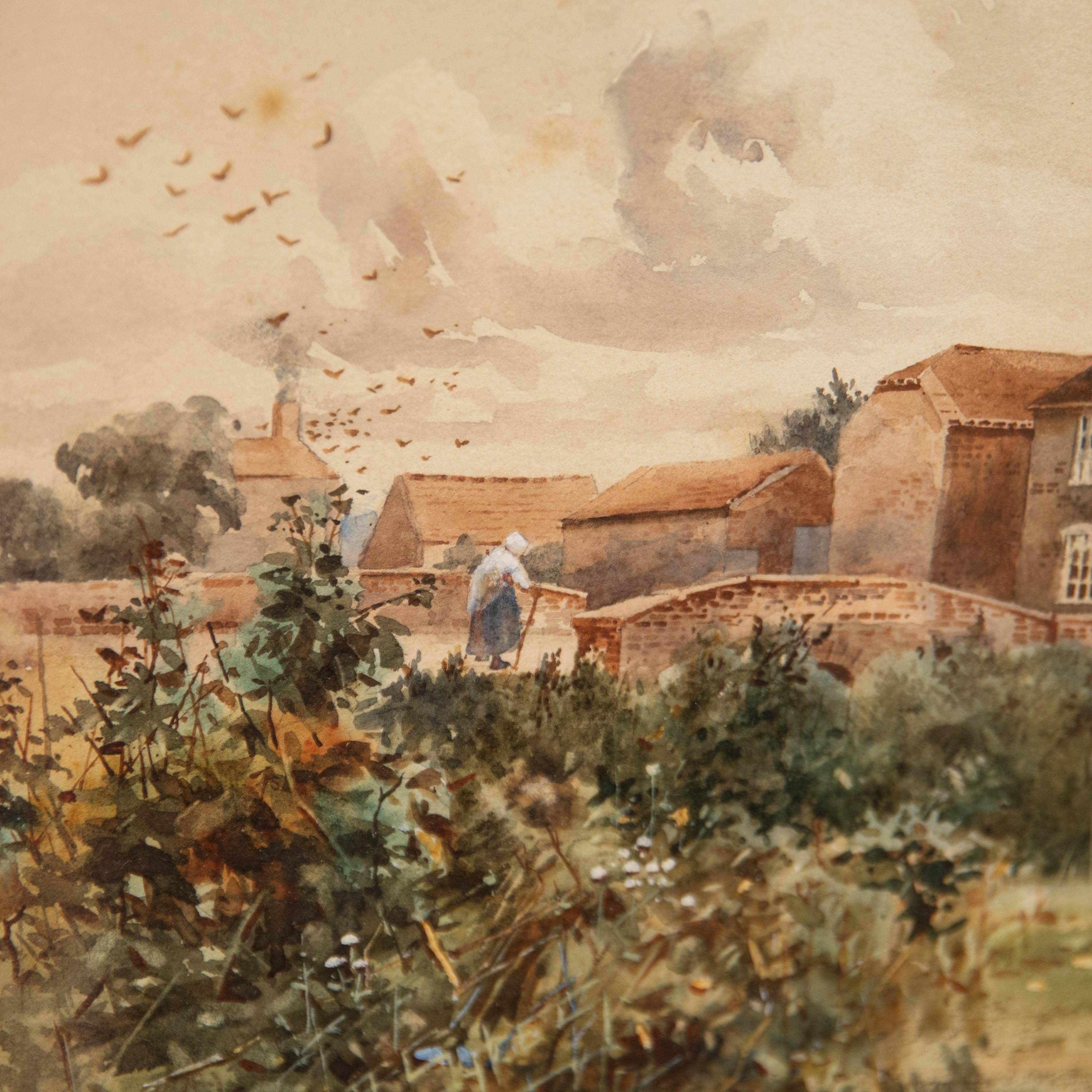 John Gutteridge Sykes (1866-1941) - Watercolour, The Red-Brick Bridge - Beige Landscape Art by John Sykes