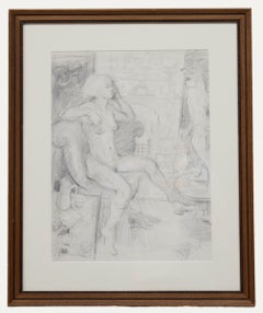 John Shelton (1923-1993) - 1975 Dessin au graphite, Le nu et le minotaure