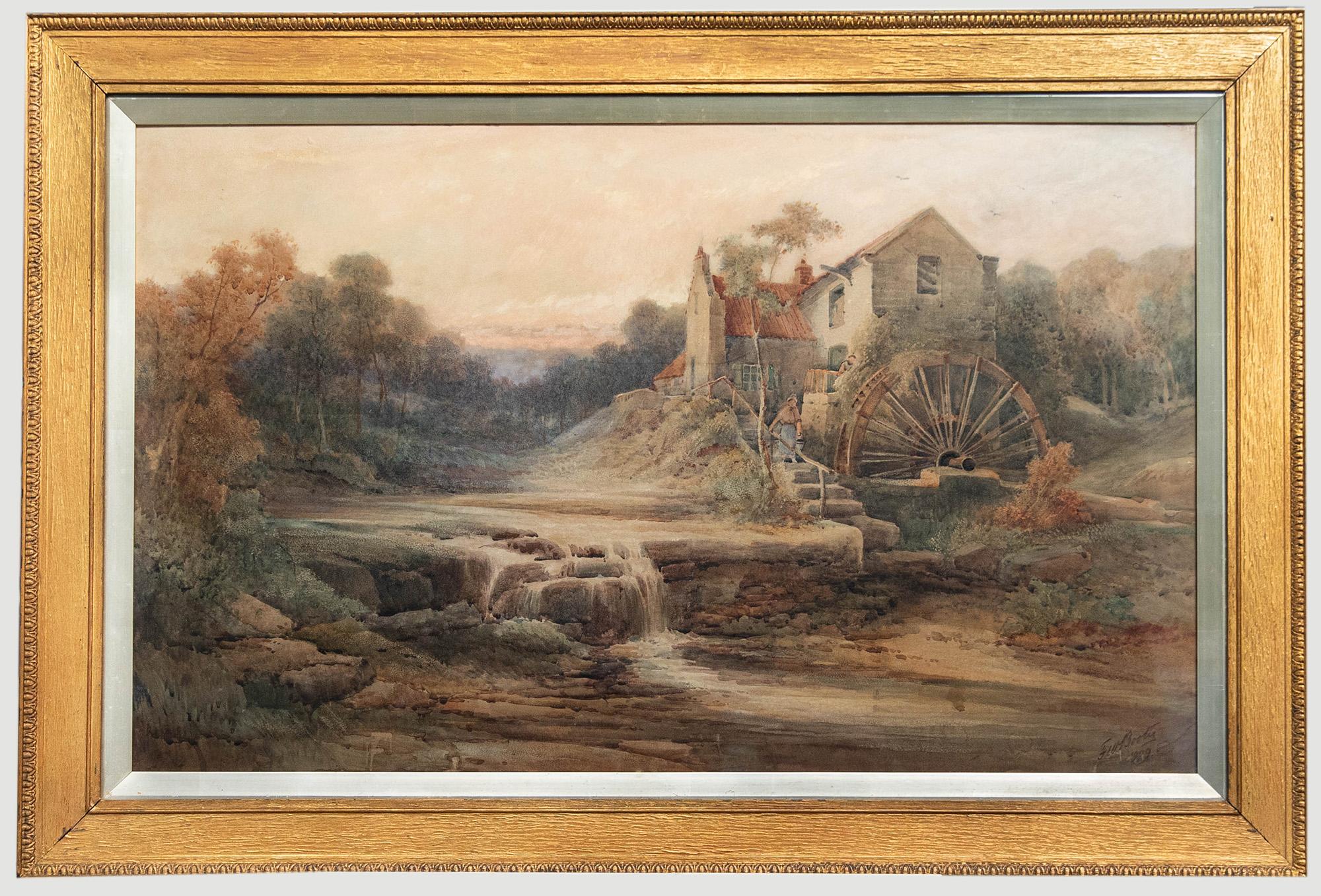 Unknown Landscape Art – Frederick William Booty (1840-1924) - 1909 Aquarell, At The Watermill