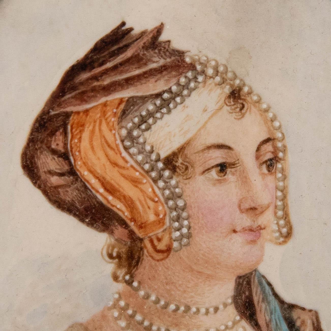 Miniatur-Aquarell des 19. Jahrhunderts - Porträt von Anne Boleyn 1