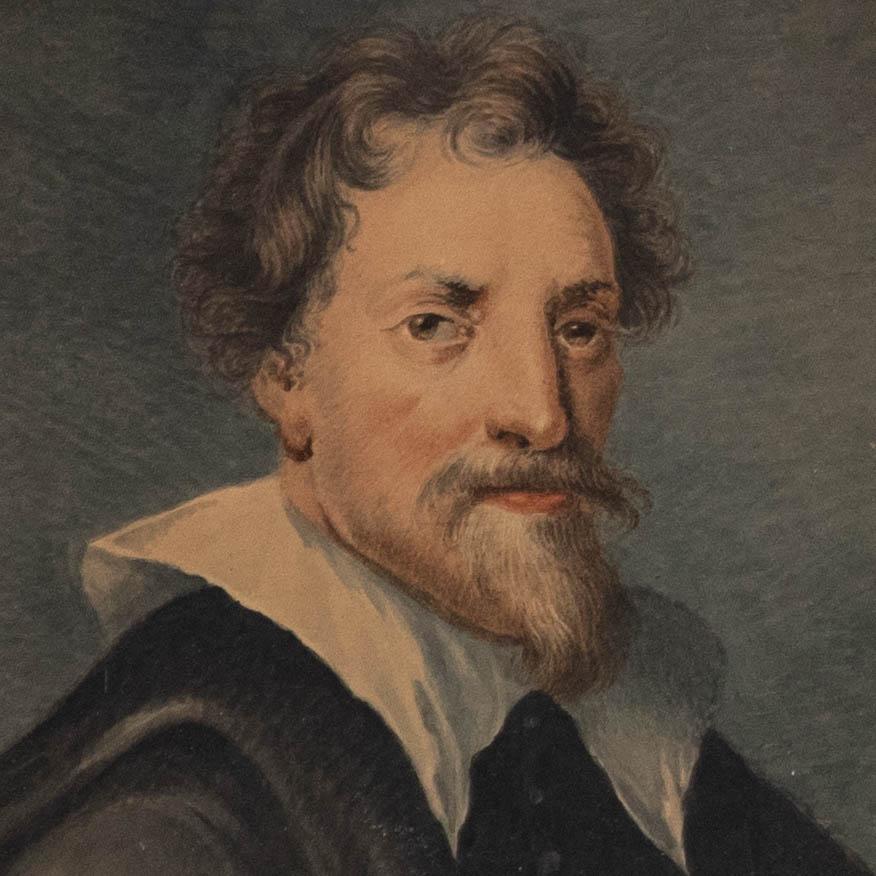 Belle aquarelle de l'école anglaise représentant le comte de Strafford. Inscrit dans la marge inférieure : 