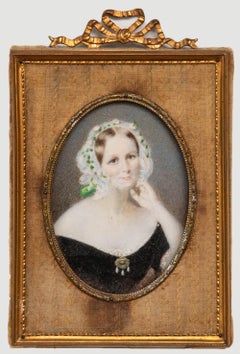 Miniature Mid 19th Century Watercolour - Lady in a Lace Cap