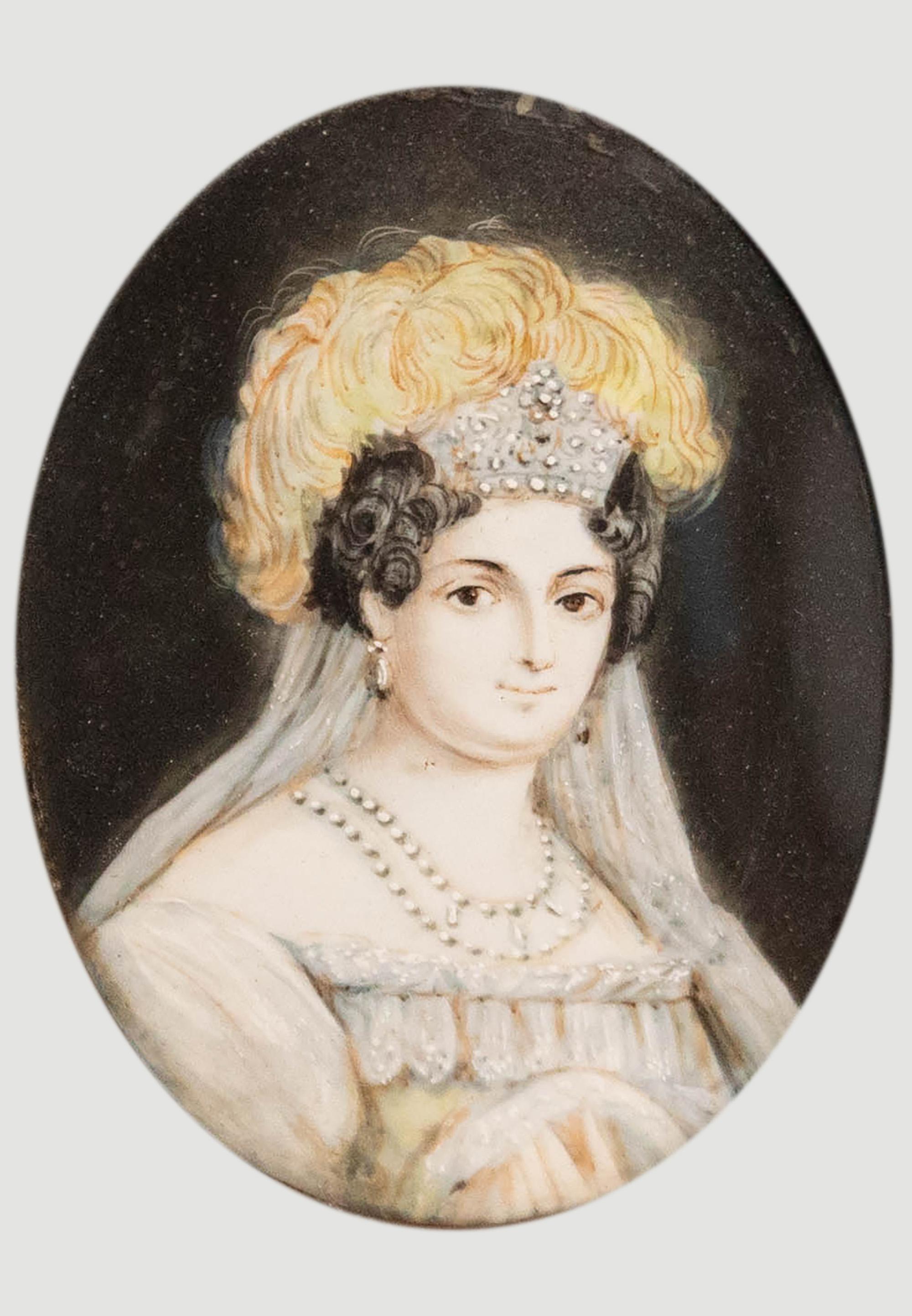 Miniature de portrait à l'aquarelle du 19e siècle - The Duchess - Art de Unknown