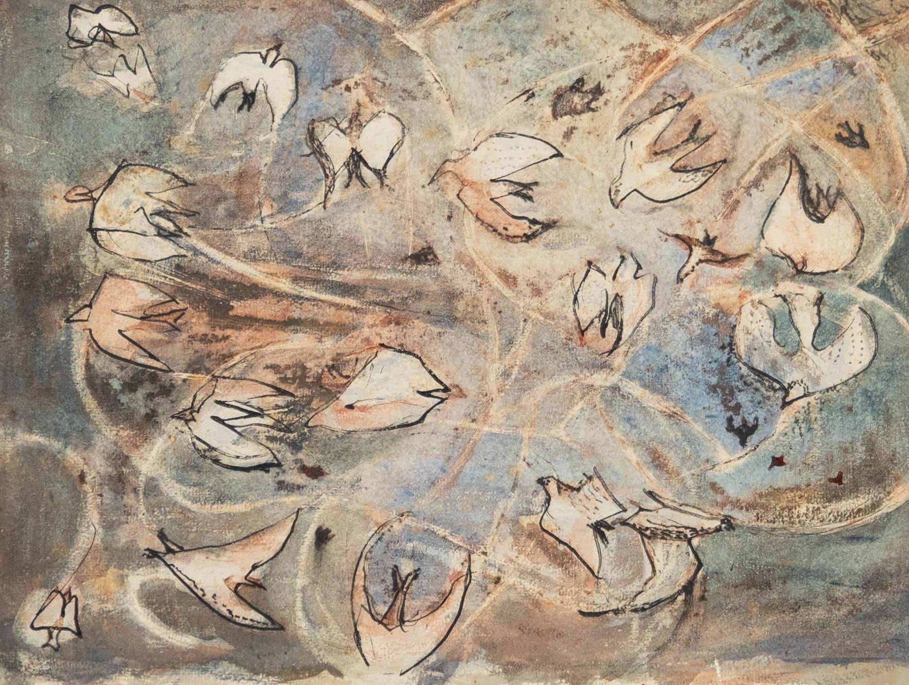 Carl Olaf Plate (1909-1977) - Mid 20th Century Ink Wash, Birds Chasing Insects - Art by Unknown