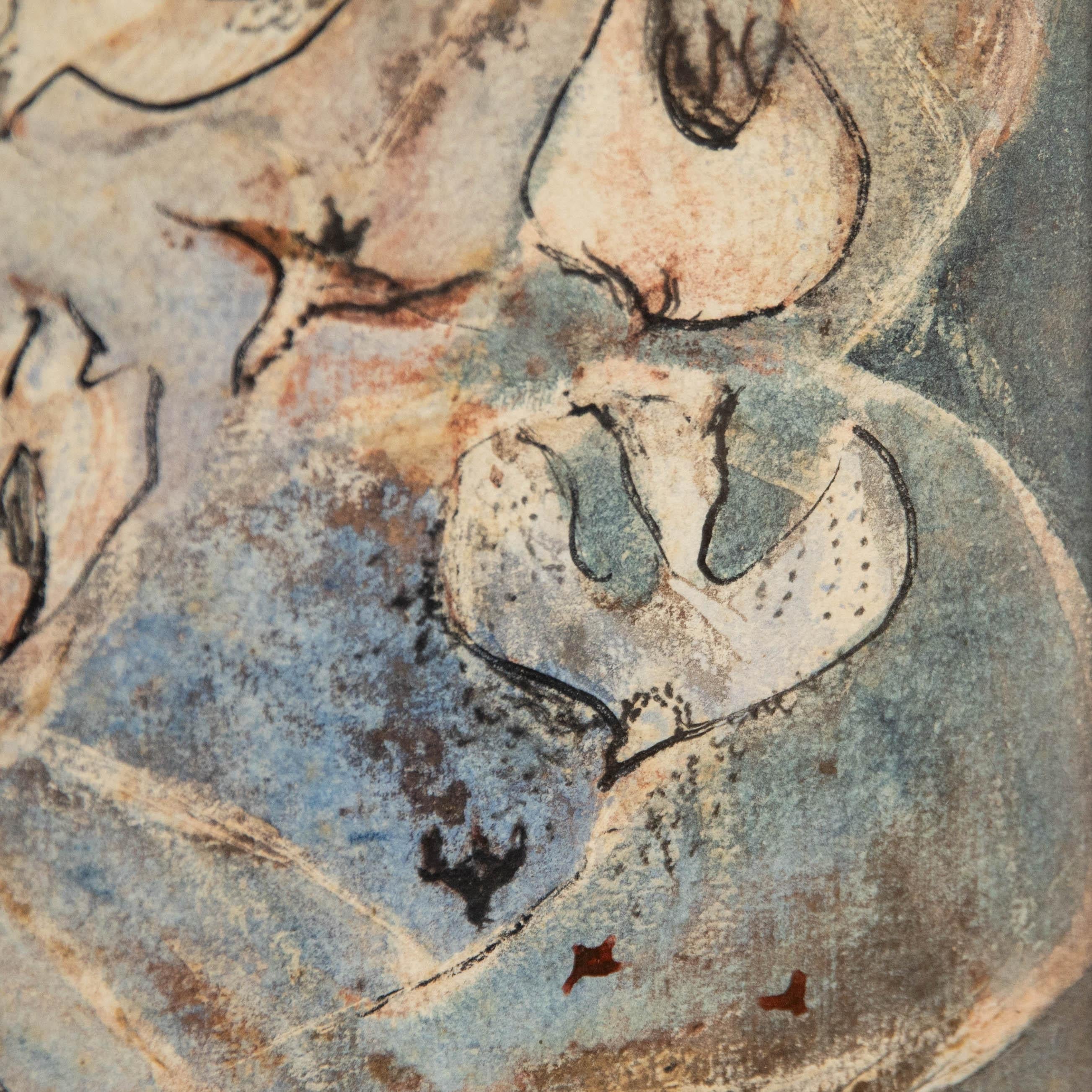 Inscribed with artist name and title verso. Presented in a painted wooden frame and double card mount. On paper.