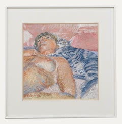 Celeste Benitte (b.1937) - Framed 20th Century Pastel, La Sieste du Chat