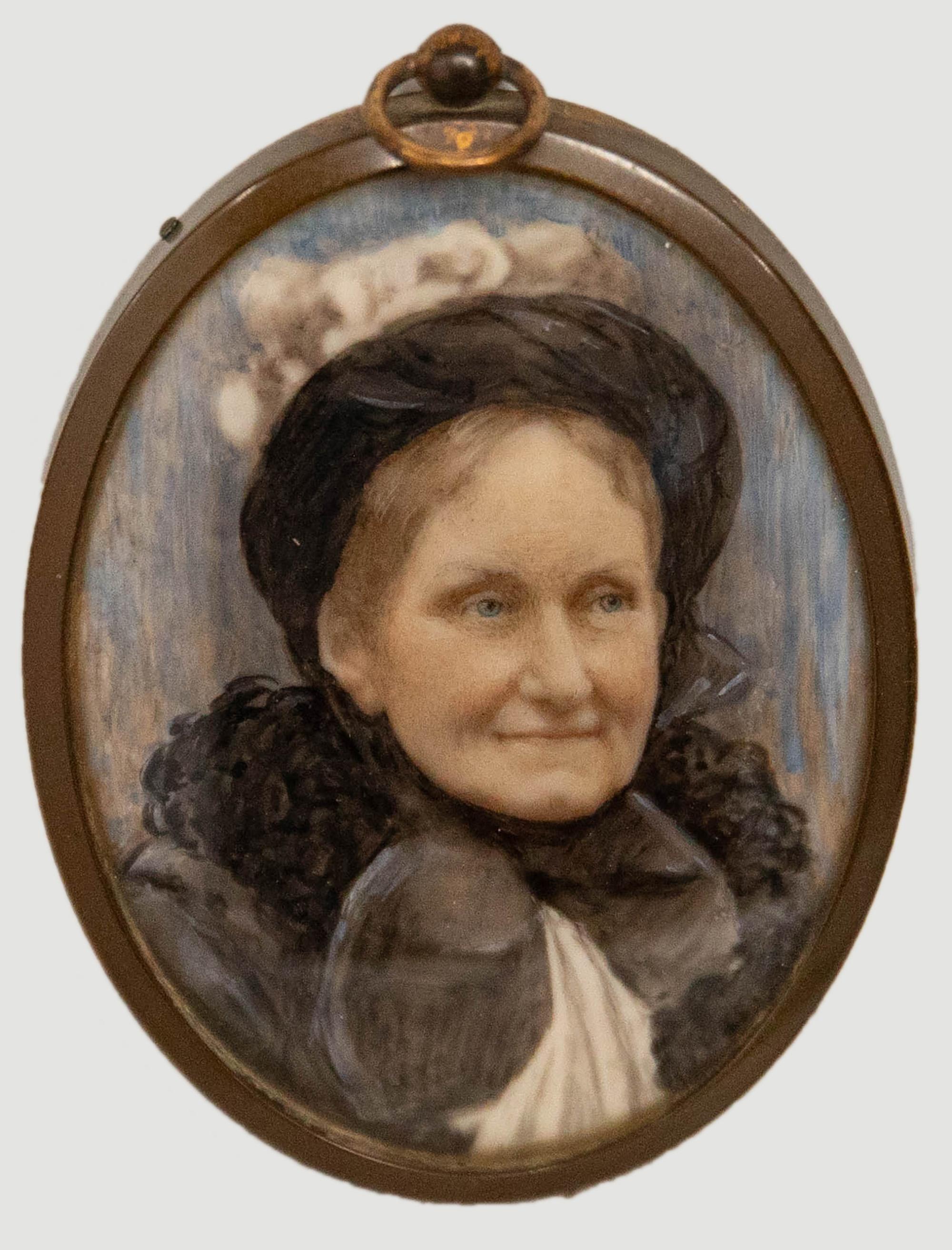 Unknown Portrait - Miniature Late 19th Century Watercolour - Victorian Woman in Black
