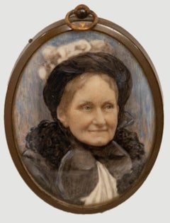 Miniature Aquarelle de la fin du 19ème siècle - Femme victorienne en noir