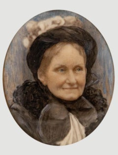 Miniature Late 19th Century Watercolour - Victorian Woman in Black