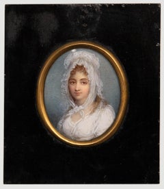 Framed 18th Century Miniature Watercolour - Lady in White