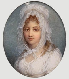 Framed 18th Century Miniature Watercolour - Lady in White