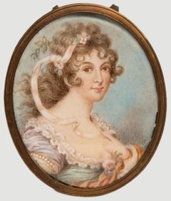 Miniature 18th Century Watercolour - Lady with Ribbons