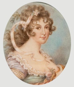 Miniature 18th Century Watercolour - Lady with Ribbons