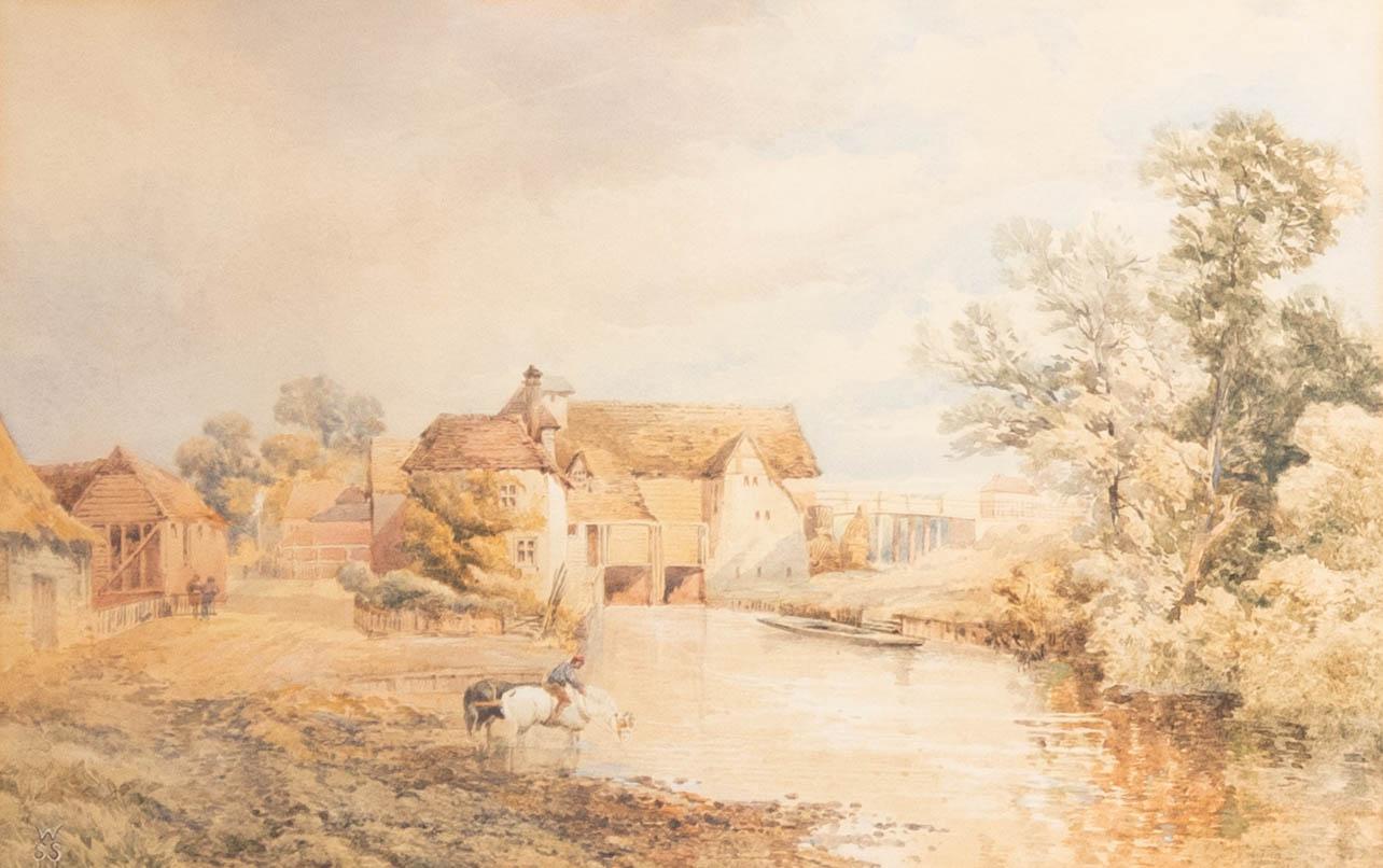 W. S. S.  - 19th Century Watercolour, Farm by the Stream - Art by Unknown