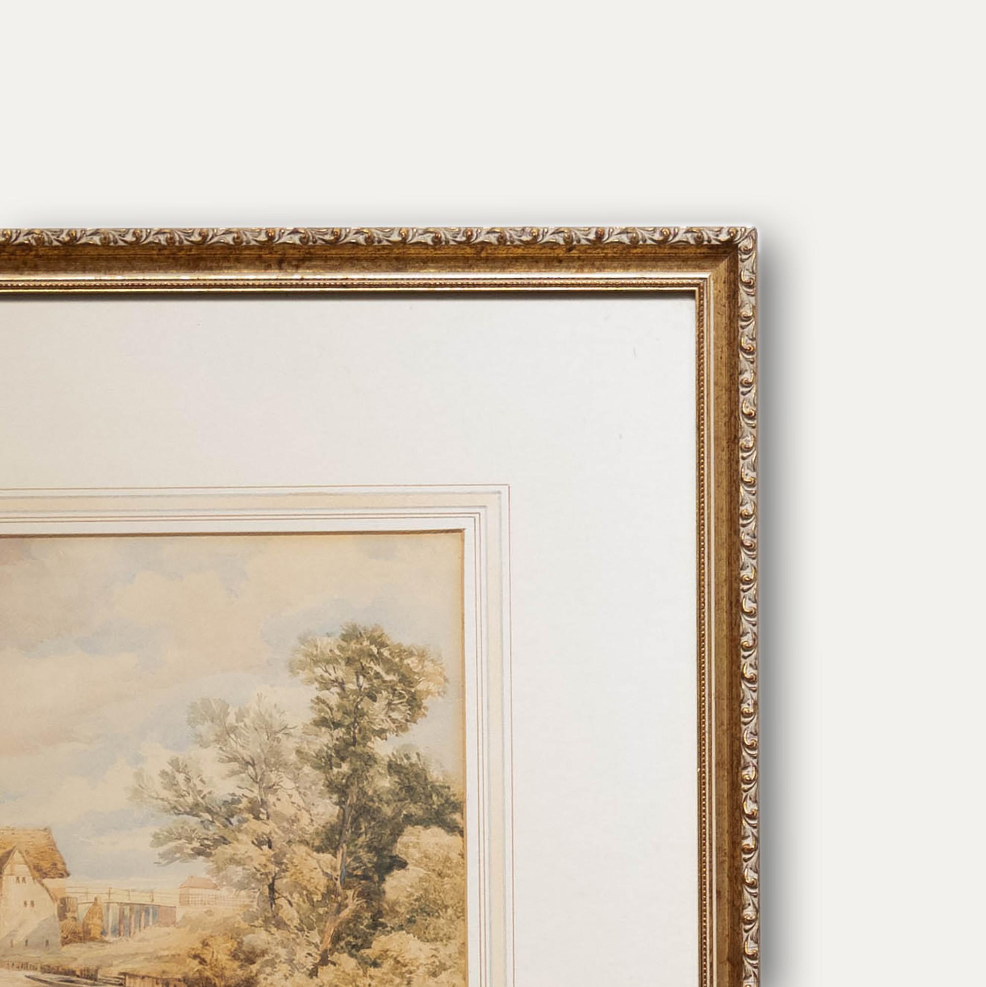 W. S. S.  - 19th Century Watercolour, Farm by the Stream For Sale 1