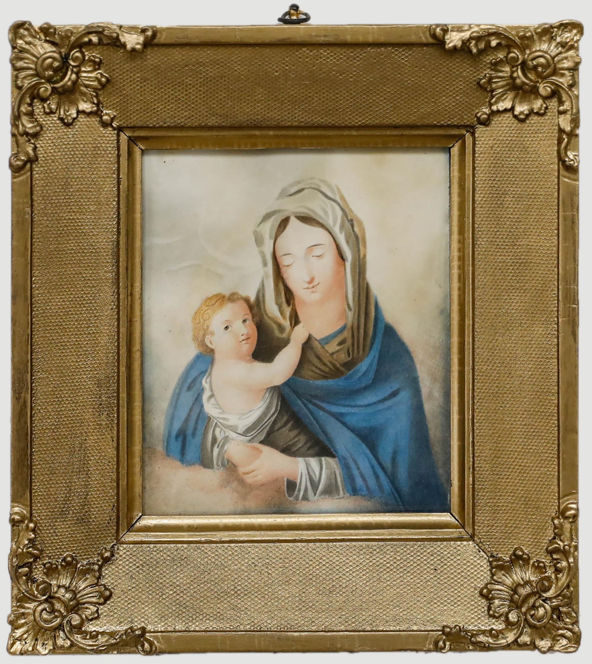 Framed Early 19th Century Watercolour - Madonna & Child
