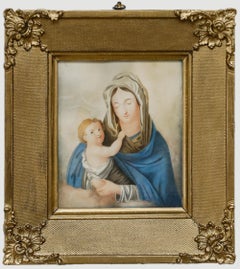 Gerahmtes Aquarell aus dem frühen 19. Jahrhundert – Madonna und Kind