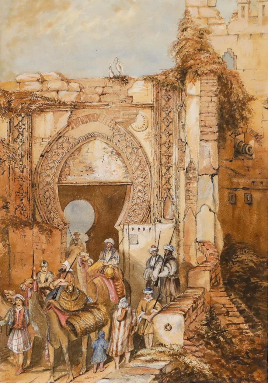 Aquarelle encadrée de la fin du 19e siècle, The Gate of Marshan, d'après David Roberts - Art de Unknown
