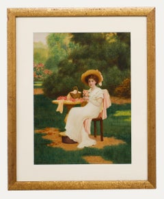Antique Herbert Blande Sparks (1870-1916)- Watercolour, Portrait of Lady with Pink Roses