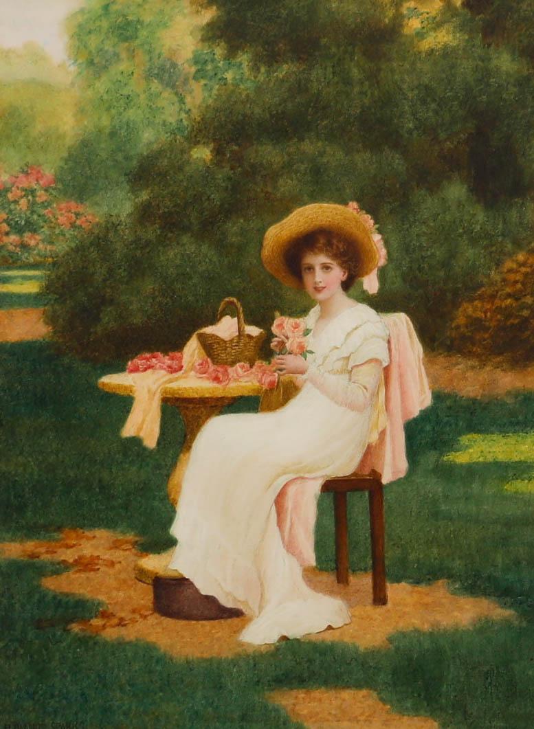 Herbert Blande Sparks (1870-1916), aquarelle, portrait de femme avec roses - Art de Unknown