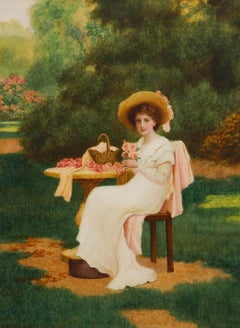 Herbert Blande Sparks (1870-1916)- Watercolour, Portrait of Lady with Pink Roses