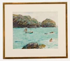 Frank Richards RBA (1863-1935) Newlyn School - Aquarelle encadrée, Mullion Cove