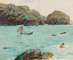 Frank Richards RBA (1863-1935) Escuela de Newlyn - Acuarela enmarcada, Mullion Cove