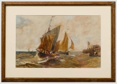 E. D. Percival (fl.1891-1905) - Acuarela enmarcada, Luggers entrando en Calais