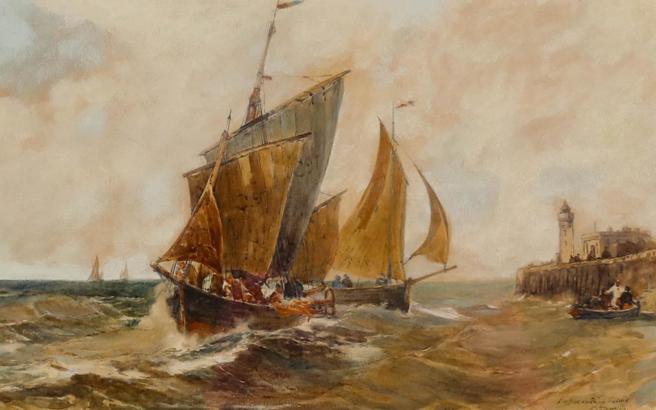 E. D. Percival (fl.1891-1905) - Acuarela enmarcada, Luggers entrando en Calais - Art de Unknown