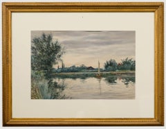Robert Winter Fraser (1848-1906)- Acuarela enmarcada, El río Támesis en Iffley