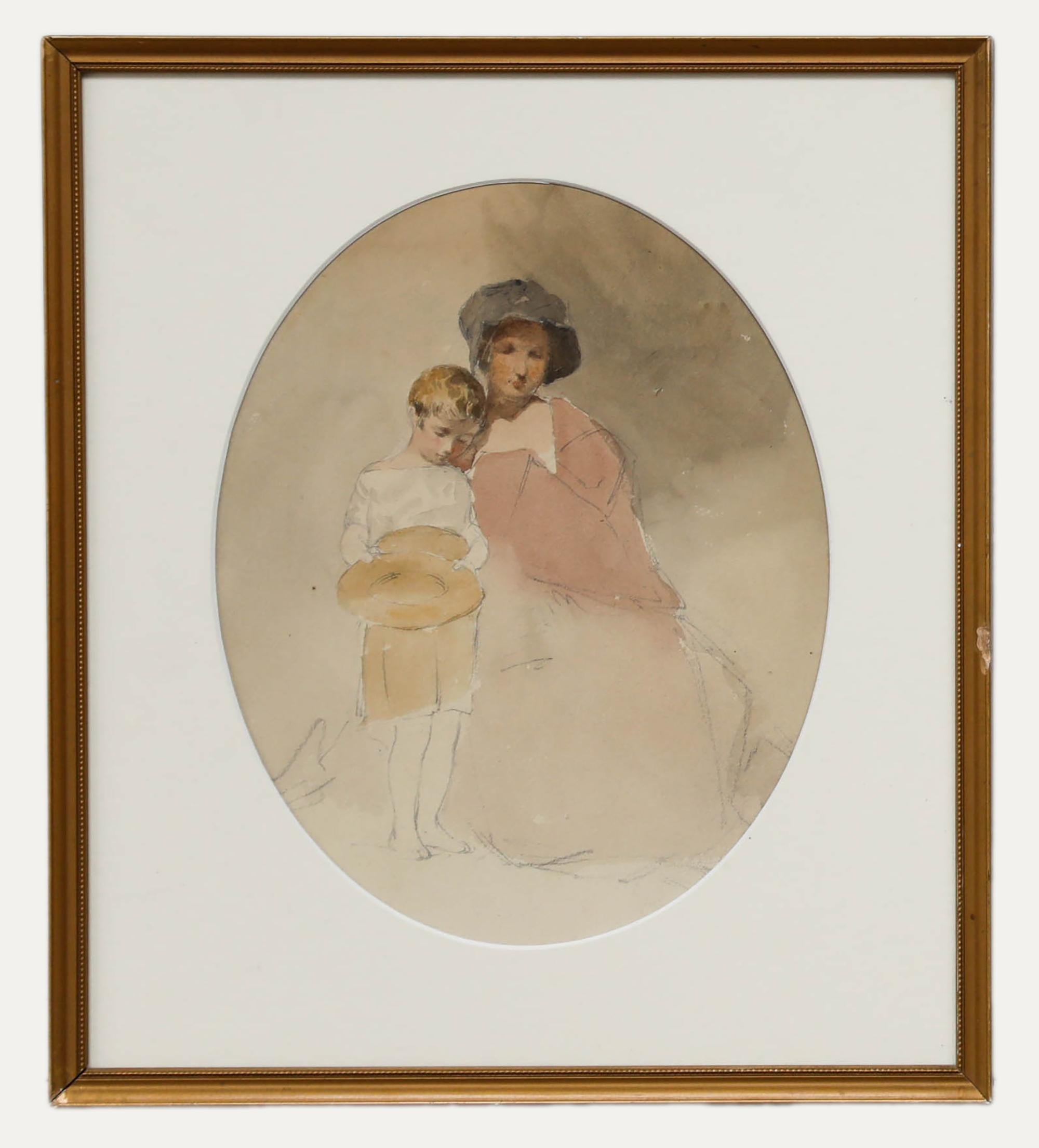 Attribuire. William Clarkson Stanfield (1793-1867) - Acquerello, Mother & Child