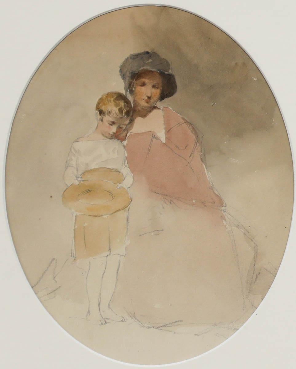 Attribué. William Williams Stanfield (1793-1867) - Aquarelle, Mère & Child - Art de Unknown
