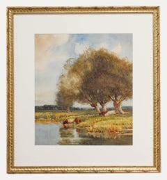 Edward Brook - Framed Early 20th Century Watercolour, Cattle by the River