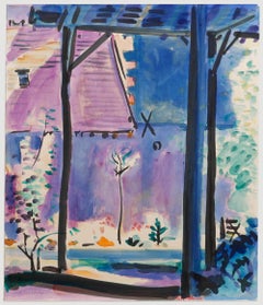Tim Cockburn (geb.1955) - Aquarell des 20. Jahrhunderts, Die blaue Wand