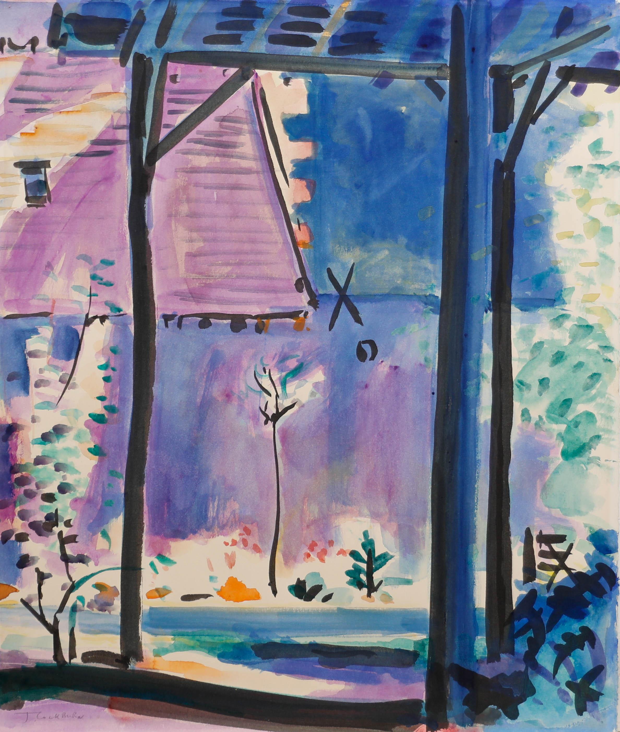 Tim Cockburn (geb.1955) - Aquarell des 20. Jahrhunderts, Die blaue Wand – Art von Unknown