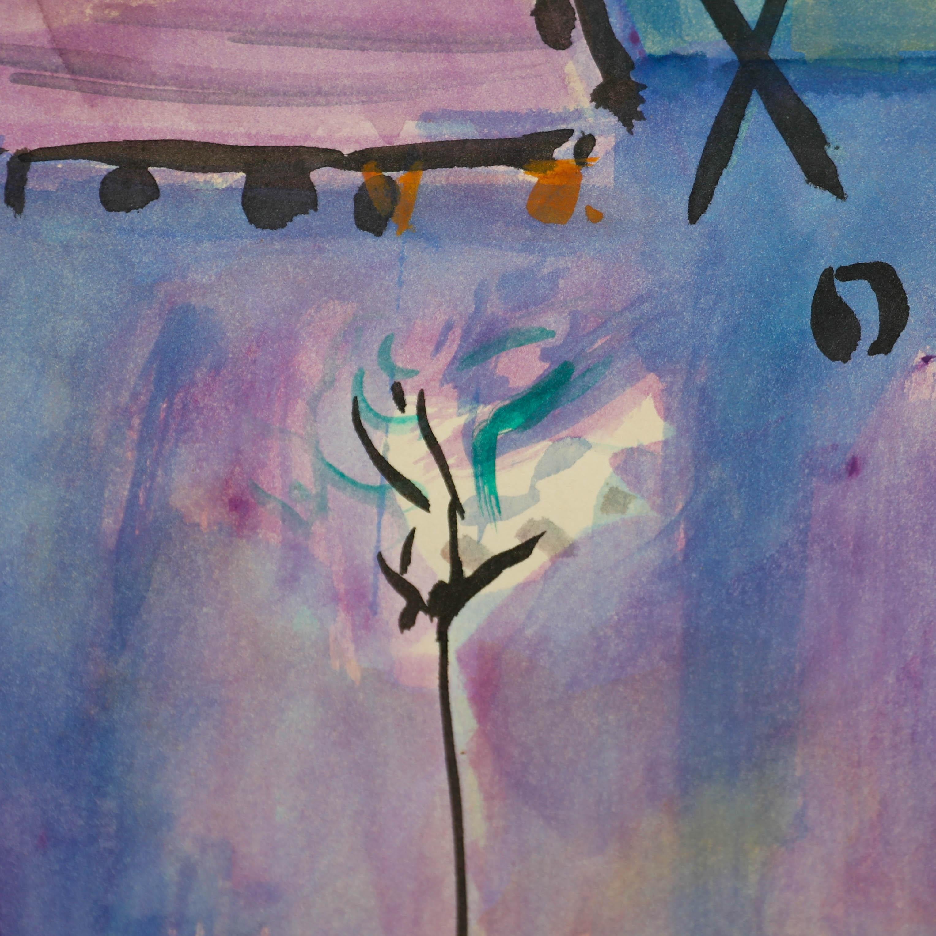 Tim Cockburn (geb.1955) - Aquarell des 20. Jahrhunderts, Die blaue Wand (Grau), Abstract Drawing, von Unknown