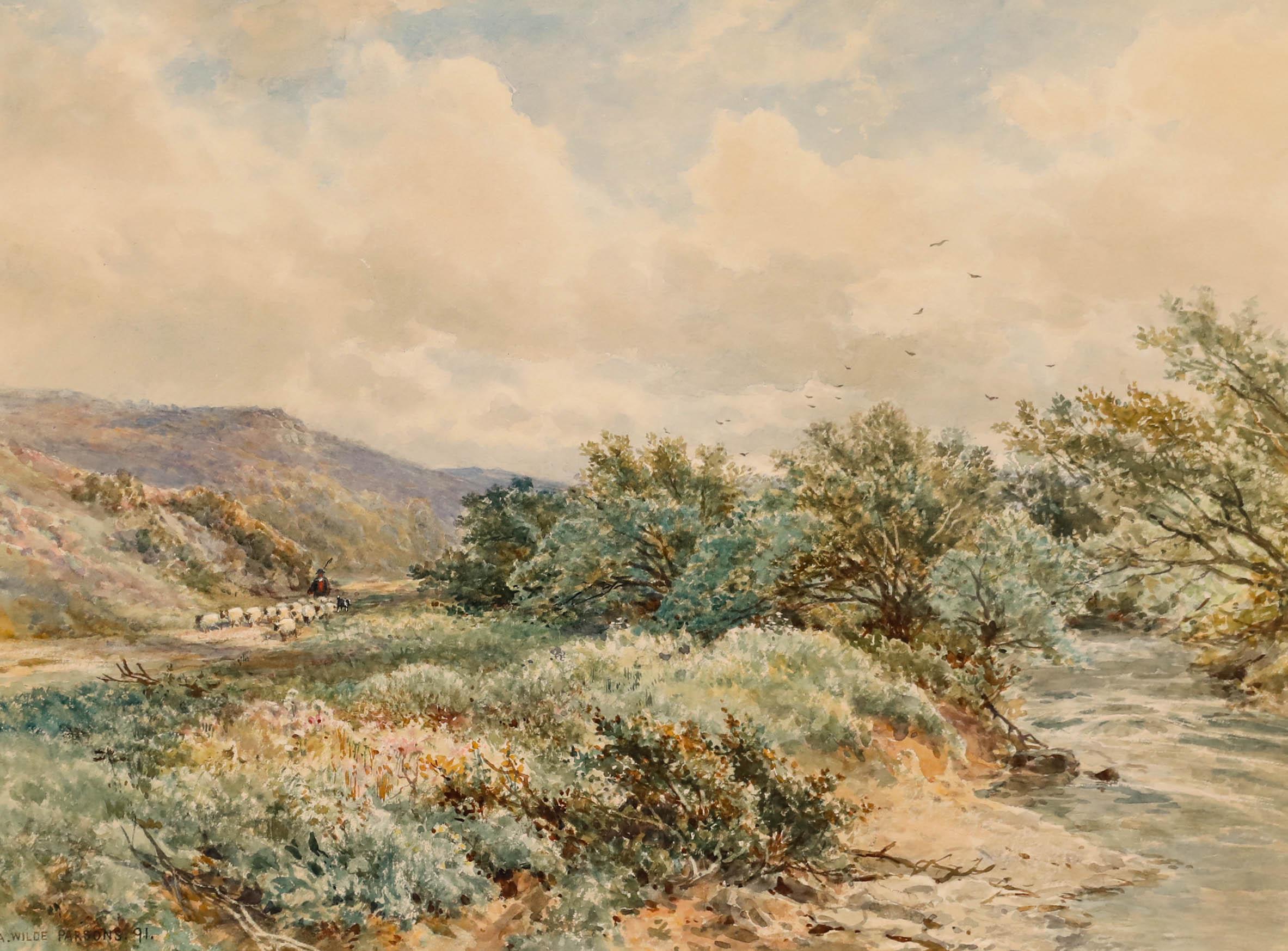  Ali Alışır Landscape Art - Arthur Wilde Parsons RA (1854-1931) - 1891 Watercolour, Moving the Herd