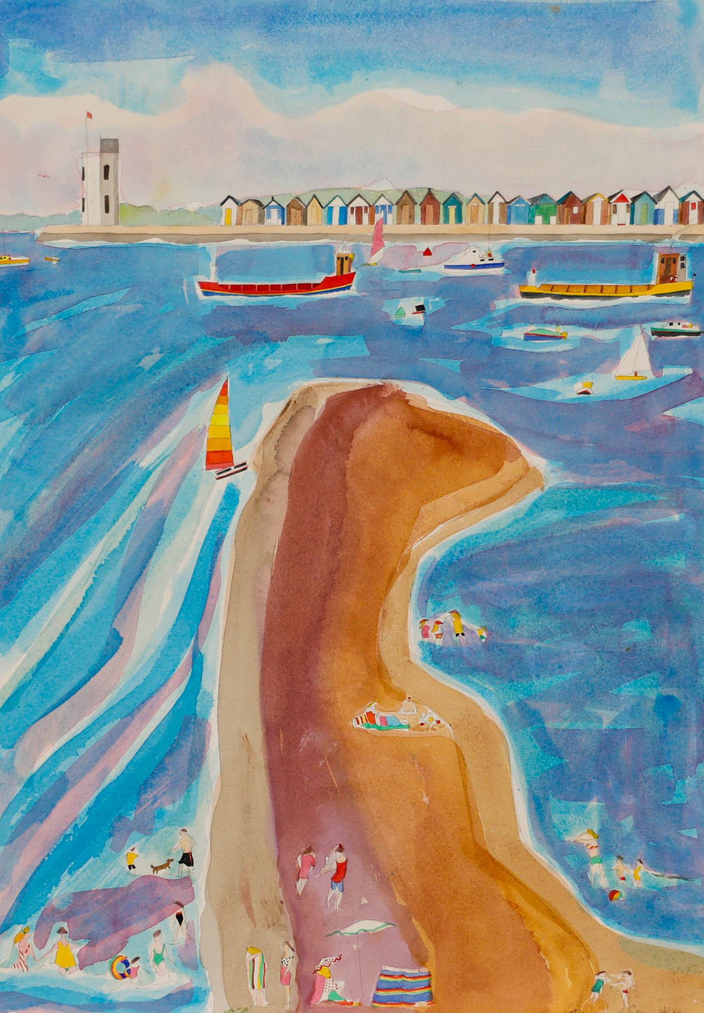 Daphne Sandham (n.1950) - Acuarela contemporánea, La playa - Art de  Ali Alışır